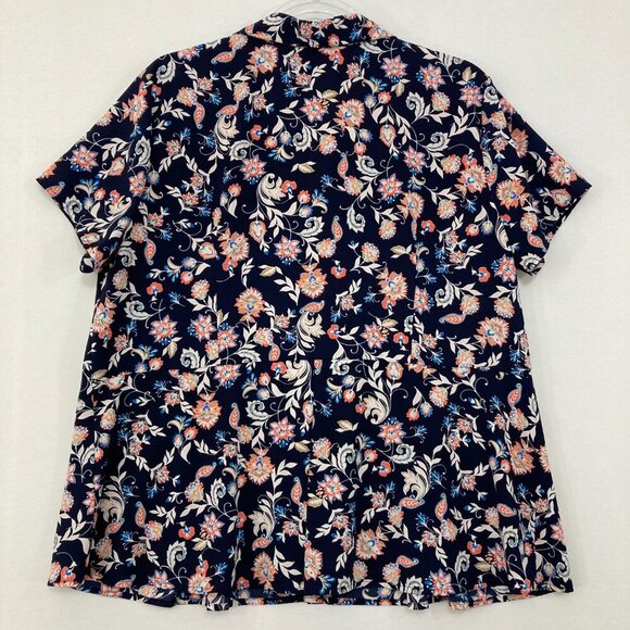 Dana Buchman size XXL Navy Multi Color Floral Short Sleeve Button Down Comfy - Picture 10 of 10